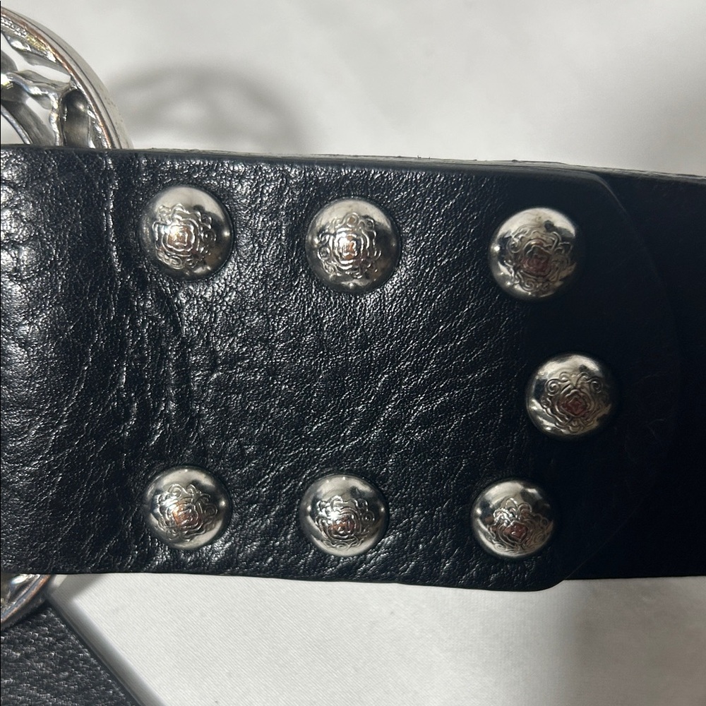 Chico’s Women's Black Leather Slouch Belt with Decorative Silver Buckle - Picture 3 of 7